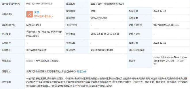 金盤科技在山東投資成立新能源裝備公司，拓展安全技術防范系統設計施工服務